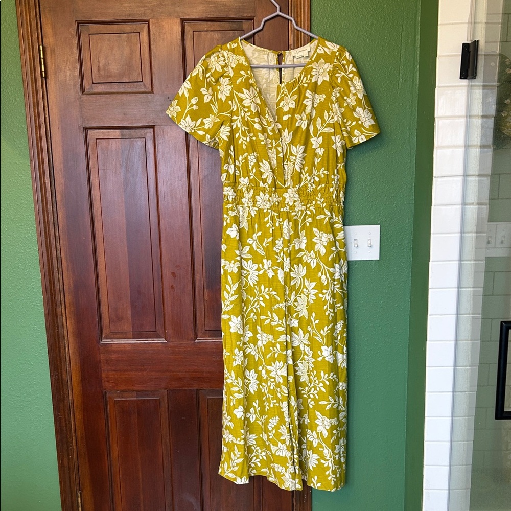 Anthropology Floral Yellow jumpsuit